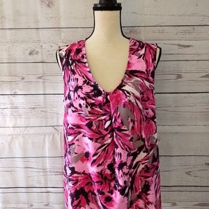 Nipon Pink &  Black V Neck Print Sleeveless Blouse